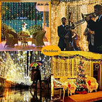 2 Pack Solar Curtain Lights Outdoor Garden Fairy String Lights 300 LED 8 Modes Remote Control Waterproof Solar Waterfall Lights for Gazebo Patio Party Festival Wedding Christmas Decorations(Warm) - Image 5