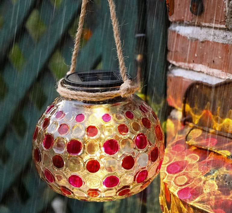 yuans Solar Table Light, Solar Mosaic Lights Color Changing Solar Glass Ball Garden Lights Waterproof Solar Night Lights Table Lamps (Red Point, 1 Pack) - Image 4