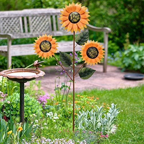 35.4" H Metal Sunflower Garden Stake, Weather Proof Flower Stake for Spring Decor Yard Art Garden Decorations for Outdoor Patio, Lawn, Yard, Pathway Walkway - Image 3