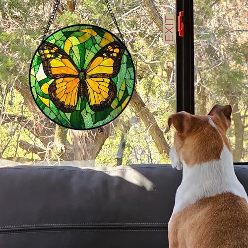 DASTOLL Stained Glass Window Hanging 4 Pcs Set Green Plants Yellow Insect Theme 6.3" - Suncatcher Door Garden Sun Catcher Decor Birthday Christmas for Mom Woman Nana Men - Image 4
