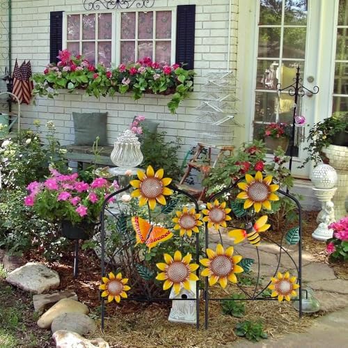 hogardeck Garden Decor for Outside, Set of 2 Metal Fence Decorative Garden Stakes with Flowers for Sunflower Decor, Yard Signs for Outdoor Patio Lawn Backyard Porch - Image 7