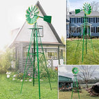 8FT Garden Windmill, Metal Yard Decor with Weather Vane, Green - Image 6