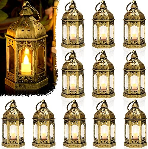 Cunhill 12 Pcs Mini Lanterns Hanging Vintage Flickering LED Candle,Gold by Cunhill