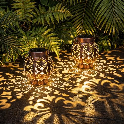 Edenseelake 2 Pack Solar Hanging Lanterns Outdoor Waterproof Flower Lights, Metal Decorative LED Lantern for Garden, Patio, Porch, Yard, Lawn, Bronze by Edenseelake