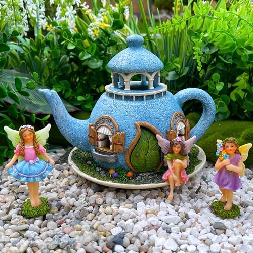Mood Lab Miniature Garden Decor - Decorative Resin 7.1" H Teapot House Set (4 pcs) - Indoor & Outdoor Garden Decor - Image 2