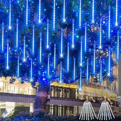 Christmas Lights Outdoor 2 Pack 16 Tubes 384 LED Meteor Shower Lights Blue by EXF