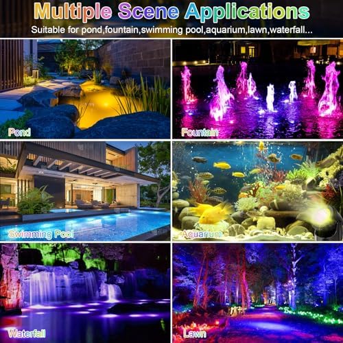 RGB Underwater Pond Lights, 20 Colors Dimmable Submersible Led Fountain Lights with Timer, IP68 Waterproof with Remote Control for Outdoor Ponds Aquarium Garden Pool (Set of 4) - Image 4