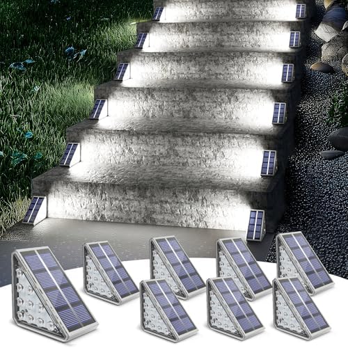 NIORSUN Outdoor Step Lights, 8 Pack Solar Stair Lights Outdoor Waterproof IP67 Auto On Off, Solar Lights for Steps,Stair,Patio,Yard,Porch,Front Door,Sidewalk,Deck Decor,Cool White by NIORSUN