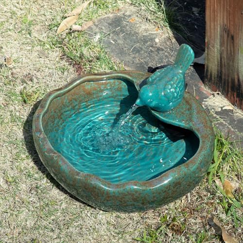 Ceramic Solar Fountain Bird Bath with Battery Backup,Solar Garden Fountain by UPSJYJ