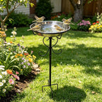 Metal Bird Bath for Outside, 11.6In Removable Stainless Steel Tray, Weather-Resistant Standing Water Feeder for Garden Patio Lawn, Black - Image 2