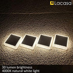 Lacasa Solar Deck Lights Outdoor Waterproof LED, Step Lights Solar Powered Driveway Dock Lights Marine, White 4000K, Dusk to Dawn, for Garden Steps Yard Patio Pathway, Square, 4 Pack - Image 2