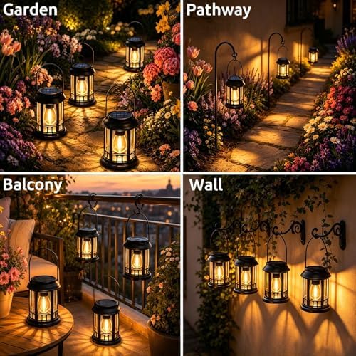 Yowin 4 Pack Solar Lanterns Outdoor Waterproof Hanging Solar Lamp with Bulb - Image 4