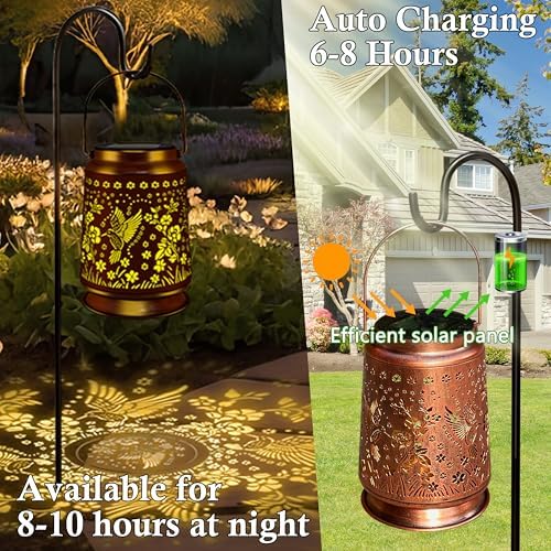 KY&BOSAM Rose Flower Hummingbird Solar Lanterns Hand Metal for Outside - Image 4