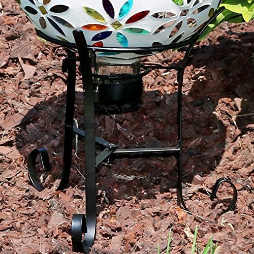Sunnydaze Cool Blooms 10" Glass Mosaic Gazing Globe with Solar Light and 9" H Black Steel Traditional Style Gazing Ball Stand for 10" or 12" Outdoor Garden Gazing Globes Bundle - Image 4