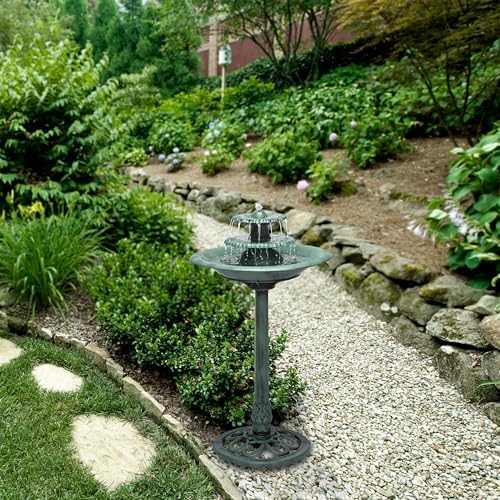 Alpine Corporation 35" Tall 3-Tier Outdoor Pedestal Water Fountain – Durable Resin Cascading Water Feature and Birdbath for Garden, Patio, Deck, and Backyard, Green - Image 2