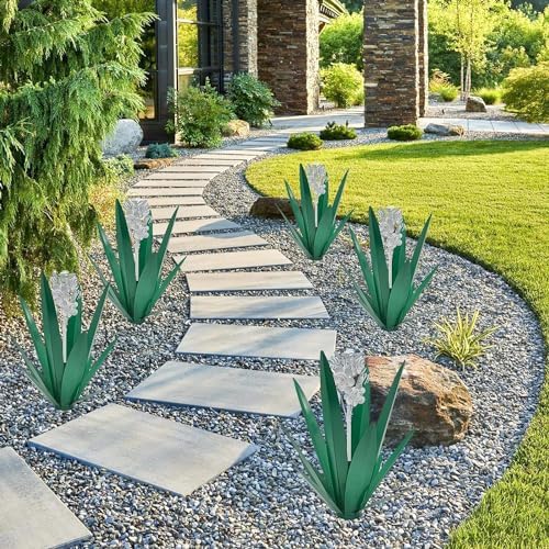Metal Agave Plant Garden Art, 2 Pack Tequila Rustic Sculpture, Rustic Metal Agave Plants for Yard Stakes, Garden Figurines, Outdoor Patio (2 PCS White Flowers) - Image 6