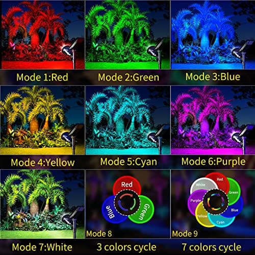 ROSHWEY Solar Spot Lights Outdoor, 7 Colors Halloween Christmas Outdoor Lights Waterproof Landscape Light 600LM Solar Spotlight Lighting for House Backyard Pool Patio Garden Decor- 2 Pack - Image 5