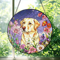 Personalized Dog Photo Stained Glass Suncatcher Custom Pet Portrait Memorial Window Hanging with Flowers, Keepsake Sympathy Birthday Gifts for Dog Lovers Pet Owner Family Home Decor 11.81Inch by Unknown