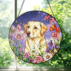 Personalized Dog Photo Stained Glass Suncatcher Custom Pet Portrait Memorial Window Hanging with Flowers, Keepsake Sympathy Birthday Gifts for Dog Lovers Pet Owner Family Home Decor 11.81Inch by Unknown