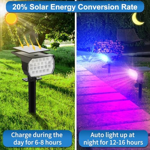 Tadyreal Solar Color Changing Spot Lights Outdoor Waterproof Colored RGB Solar Powered Landscape Lights for Yard 7 Lighting Modes Multicolor Solar Spotlights for Pathway Garden Outside (10 Pack) - Image 2