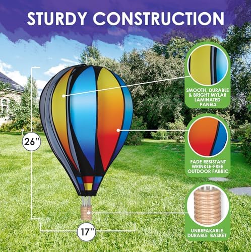 Hot Air Balloon Hanging Garden Spinner 26" - Vibrant Sunset Gradient Design, Weather-Resistant Outdoor Decor, Durable & Lightweight for Patios, Yards, and Gardens - Eye-Catching Wind Spinner - Image 3