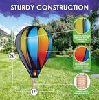 Hot Air Balloon Hanging Garden Spinner 26" - Vibrant Sunset Gradient Design, Weather-Resistant Outdoor Decor, Durable & Lightweight for Patios, Yards, and Gardens - Eye-Catching Wind Spinner - Image 3