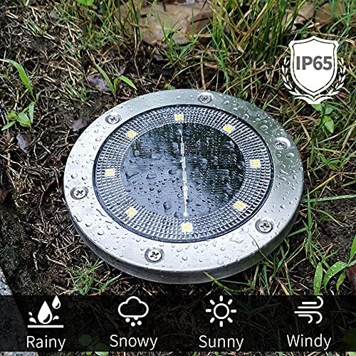 Solar Lights Garden Solar Ground Lights Solar Powered with 8 LED Solar Disk Lights for Pathway Yard Walkway Patio Lawn Path 12PCS - Image 4
