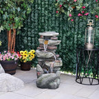Alpine Corporation 31" Tall Outdoor 4-Tier Rock Floor Fountain, Cascading Waterfall with Cool White LED Lights, Gray - Image 4