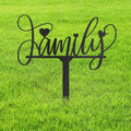 Metal Family Sign Garden Stake Decorative, Script Lettering with Heart Accents Silhouette Statues for Yard Art, Outside, Patio, Outdoor Decor, Garden Decorations, Lawn Ornaments - 18" Black by SIGNLEADER