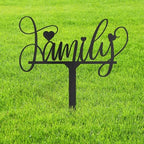 Metal Family Sign Garden Stake Decorative, Script Lettering with Heart Accents Silhouette Statues for Yard Art, Outside, Patio, Outdoor Decor, Garden Decorations, Lawn Ornaments - 18" Black by SIGNLEADER