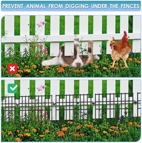37ft (L) X 13in (H) Garden Animal Barrier Fence, 26 Pack No Dig Dog Fence Border, 1.44in Gap Decorative Fences, Rustproof Metal Wire Garden Border Fence for Dog, Rabbits Ground Stakes - Image 3
