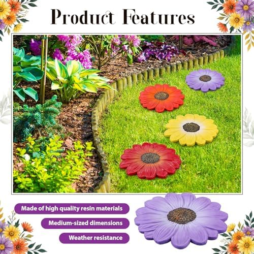 Cinnvoice 6 Pack Garden Stepping Stones Outdoor - 10 Inch Resin Decorative Stone for Garden Walkway Patio Landscaping Yard Decor(Daisy) - Image 5
