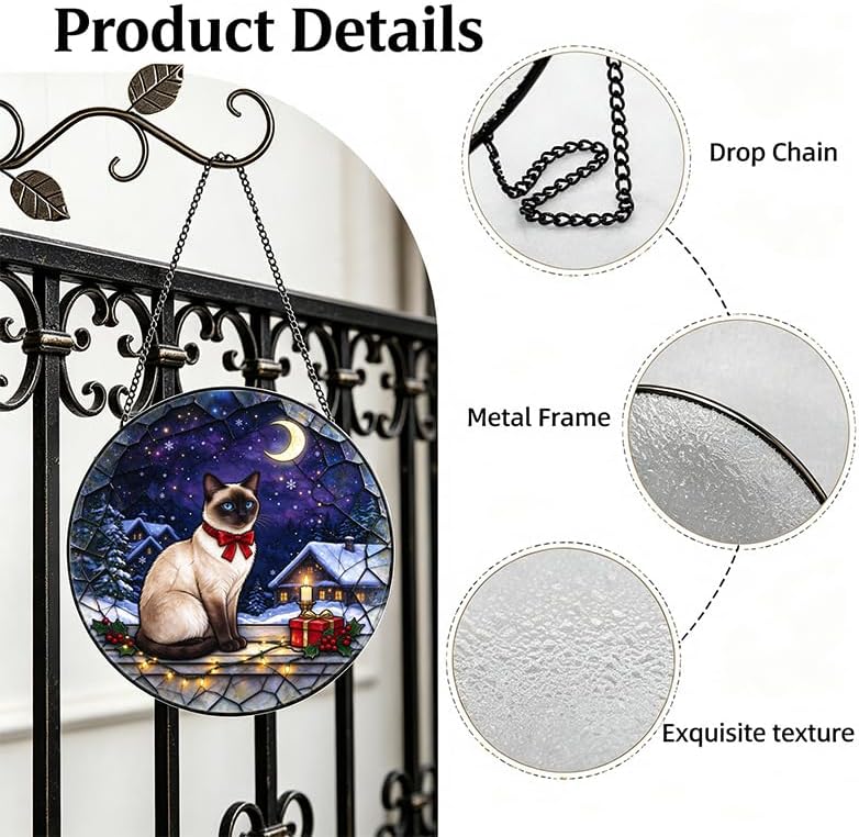Stained Glass Window Hanging Siamese Cat Suncatcher Gifts for Wife 11.8" - Image 3