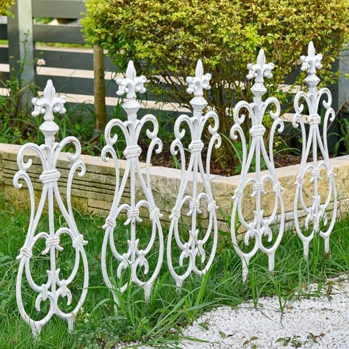 Sungmor Decorative Cast Iron White Flower Bed Fence - 28 Inches Tall 4 Pack - Image 2