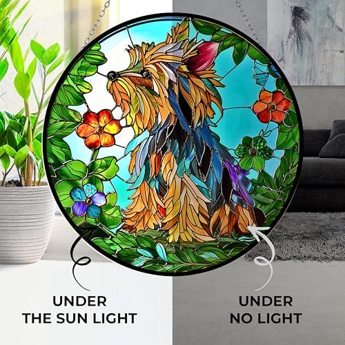 Yorkie Stained Glass Suncather Window Hangings, Suncatchers Glass Panel Sun Catchers Gifts Home Decor Garden Christmas Halloween Wedding 9.8" - Image 4