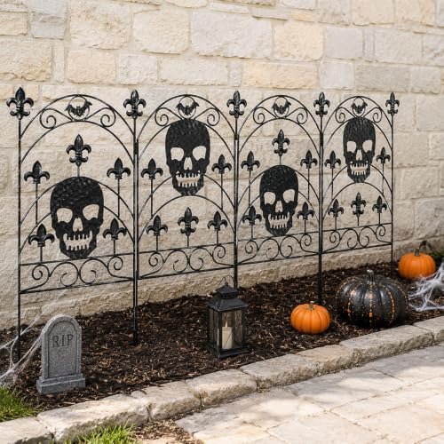 hogardeck 2PCS Halloween Decorations Outdoor, Metal Fence Decorative Garden Stakes with Skull Head for Halloween Decor, Yard Signs for Halloween Outside Garden Lawn Porch Party Decorations - Image 4