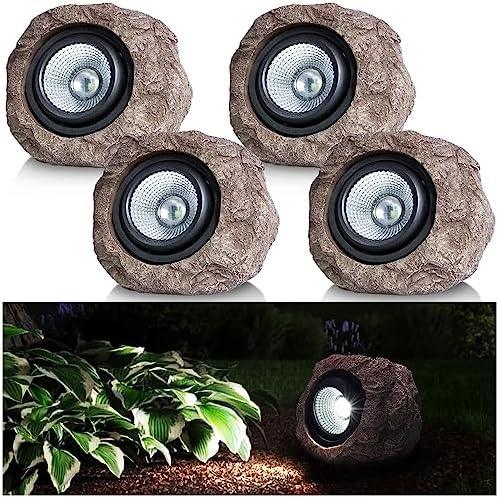 Candieslife Solar Garden Rock Lights Outdoor - IP65 LED Waterproof Solar Spotlight, Solar Powered Landscape Lights Decorative Garden Stone Light for Pathway, Walkway, Yard, Patio (4 Pack) by Candieslife