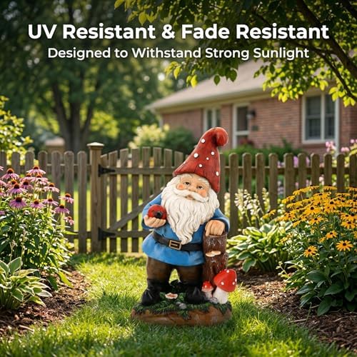 Topadorn Solar Garden Gnome Statue with Glowing Ladybug & Mushroom - Image 7