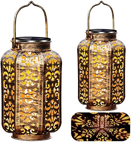 URPOWER Solar Lights Outdoor Metal Solar Lantern Outdoor Hanging Retro Decorative Lanterns with Durable Handle Solar Powered Waterproof LED Table Lanterns Lighting for Yard Tree Fence Patio , 2 Pack by URPOWER