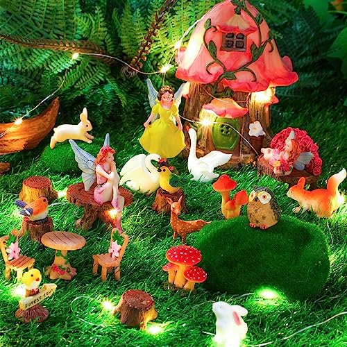 Soaoo Fairy House Garden Kit Figurines Mushroom Animals Summer, Beauty - Image 6