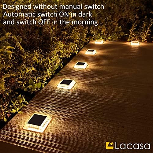 Lacasa Solar Deck Lights, 4 Pack 30LM LED Dock Light Warm White 2700K, Outdoor Solar Powered Step Light Up All Night IP68 Waterproof Auto ON/Off for Garden Stairs Driveway Pathway - Image 5