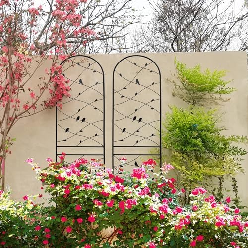 4 Pack Metal Garden Trellis 86.7" Tall Outdoor Climbing Plant Support for Roses, Flowers, Rustproof Durable Black Galvanized Tube, Lawn Garden Fence Decor Screen (4, Black birds-86.7" H) - Image 5