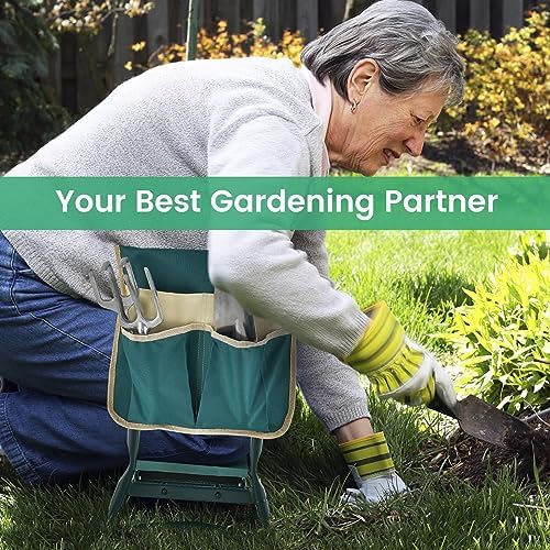 HAPPYGRILL Garden Kneeler Bench with Tools Pouch, Folding Garden Seat Stool Kneeling Pad Cushion for Patio Garden Yard - Image 4