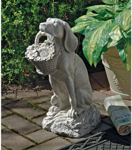 Design Toscano Man's Best Friend Dog with Basket Outdoor Garden Statue, 8 Inches Wide, 12 Inches Deep, 19 Inches High, Handcast Polyresin, Antique Stone Finish by DesignToscano