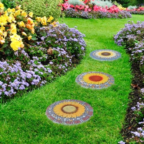 3 Pack Sunflower Stepping Stones Outdoor, 10 Inch Garden Walkway Stones - Image 4