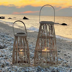 Key West Bamboo Hurricane Candle Lanterns, Set of 2, Large Tropical Holder - Image 3