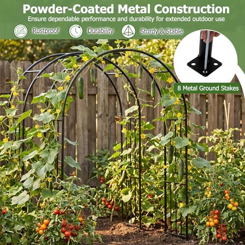 LDAILY Moccha Garden Arch Arbor Trellis, 7.2Ft Outdoor Steel Arbor with Stakes, Metal Archway for Climbing Plants, Wide Sturdy Garden Arch for Lawn, Party, Ceremony Wedding Decoration, Black - Image 5