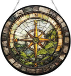 9.84 Inch Boho Fathers Day Compass Rock Stained Glass Suncatcher Stained Glass Window Hangings Birthday Gift for Mom Grandma Teacher Women Friend Christmas by Unknown