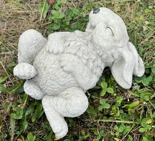 Giggling Laying on Back Rabbit Concrete Rabbit Garden Statue White Rabbit Figurine Stone Rabbit Memorial 1 - Image 4