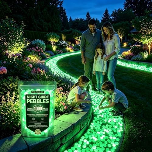 Colorful Glow-in-the-Dark Garden Stones, Rainbow Luminous Pebbles for Outdoor Walkway Patio Lawn Yard Landscaping, Glowing Stepping Rocks for Garden Path Fish Tank Aquarium Decor (1000, Green) by Unknown